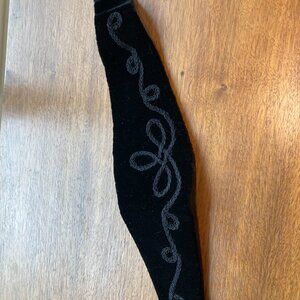 Cummerbund Faux Black Velvet with raised black rope pattern embroidery 90s